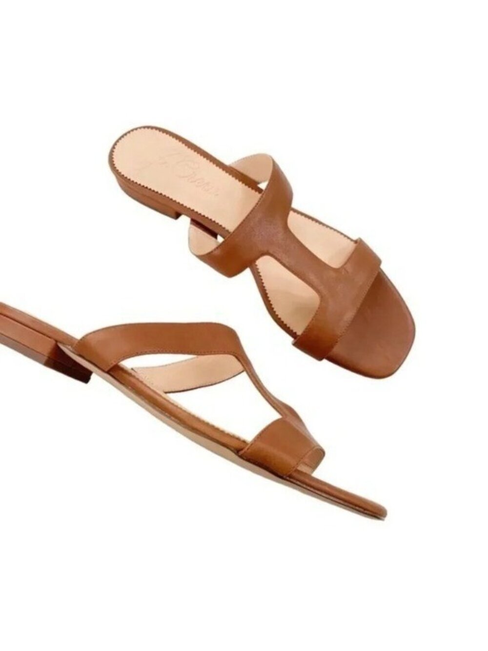 J. Crew Leather Hazel Cutout Flat Sandals Rich Oak Size 8 retail $138 - Picture 4 of 13